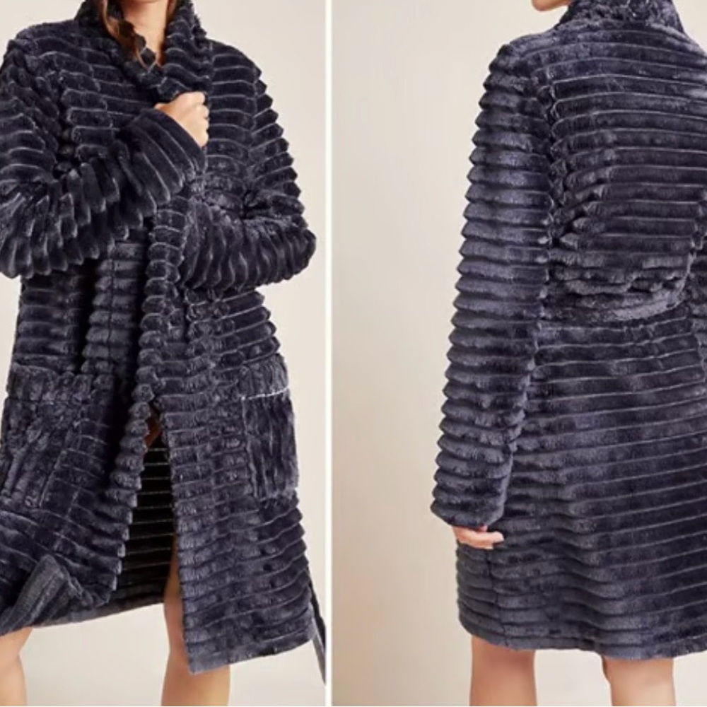 Nine West Charcoal Ribbed Faux Fur Coat